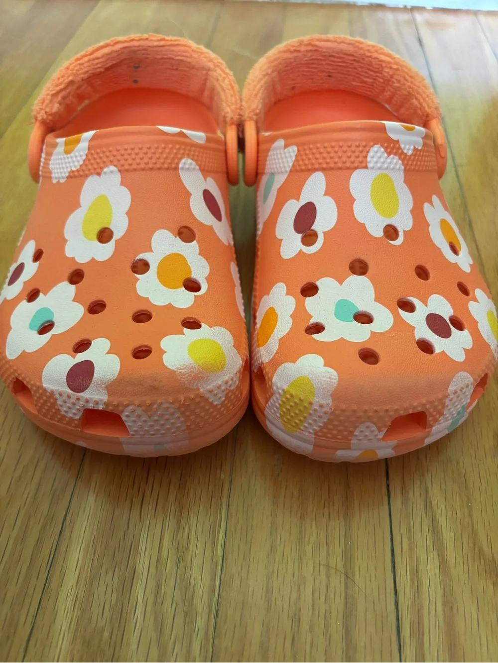 Kids Orange Floral Crocs Size 1
